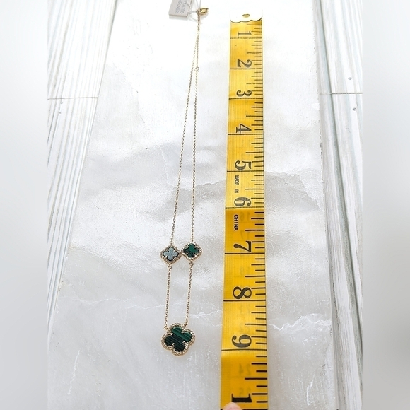 Rachel Zoe Three Clover Alhambra Necklace in 18K GP Silver & Malachite NWT - Picture 4 of 6
